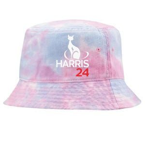 Cat Ladies For Kamala Funny Cat 2024 President Kamala Harris Tie-Dyed Bucket Hat