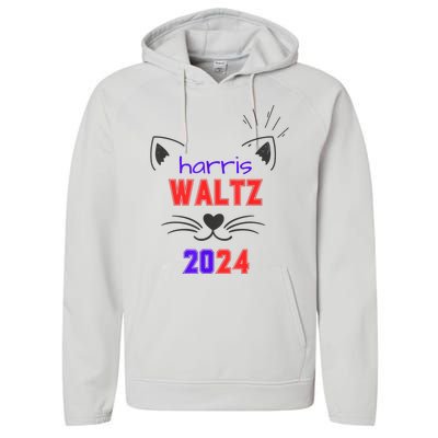 Cat Ladies For Harris Waltz Cat 2024 President Harris Waltz Performance Fleece Hoodie