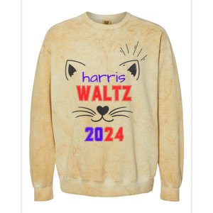 Cat Ladies For Harris Waltz Cat 2024 President Harris Waltz Colorblast Crewneck Sweatshirt