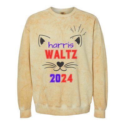 Cat Ladies For Harris Waltz Cat 2024 President Harris Waltz Colorblast Crewneck Sweatshirt