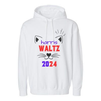 Cat Ladies For Harris Waltz Cat 2024 President Harris Waltz Garment-Dyed Fleece Hoodie