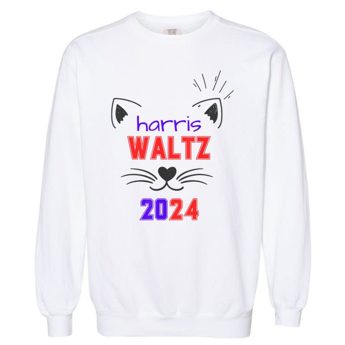 Cat Ladies For Harris Waltz Cat 2024 President Harris Waltz Garment-Dyed Sweatshirt