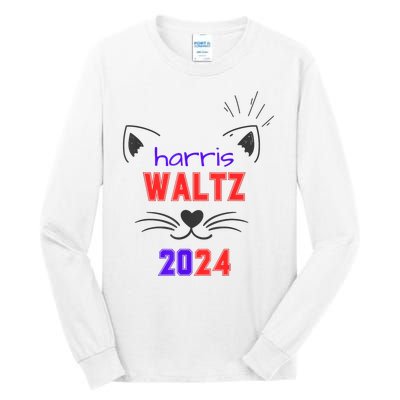 Cat Ladies For Harris Waltz Cat 2024 President Harris Waltz Tall Long Sleeve T-Shirt