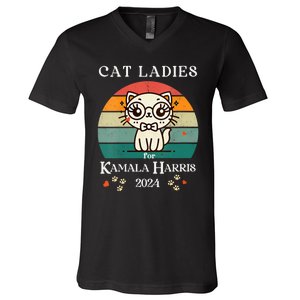 Cat Ladies For Kamala Harris V-Neck T-Shirt