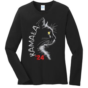 Cat Ladies For Kmala Cat 2024 President Kamalaaharris Ladies Long Sleeve Shirt