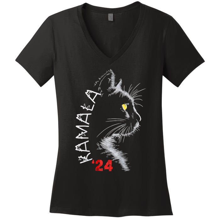 Cat Ladies For Kmala Cat 2024 President Kamalaaharris Women's V-Neck T-Shirt