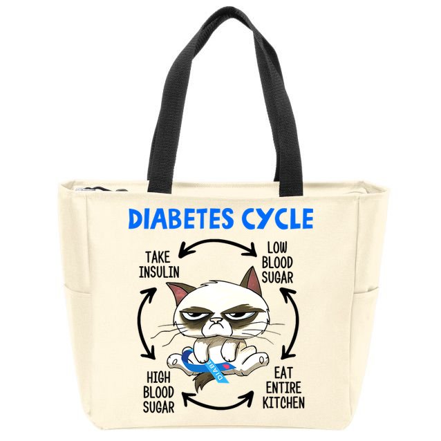 Cat Lover Funny Diabetes Cycle Awareness Zip Tote Bag