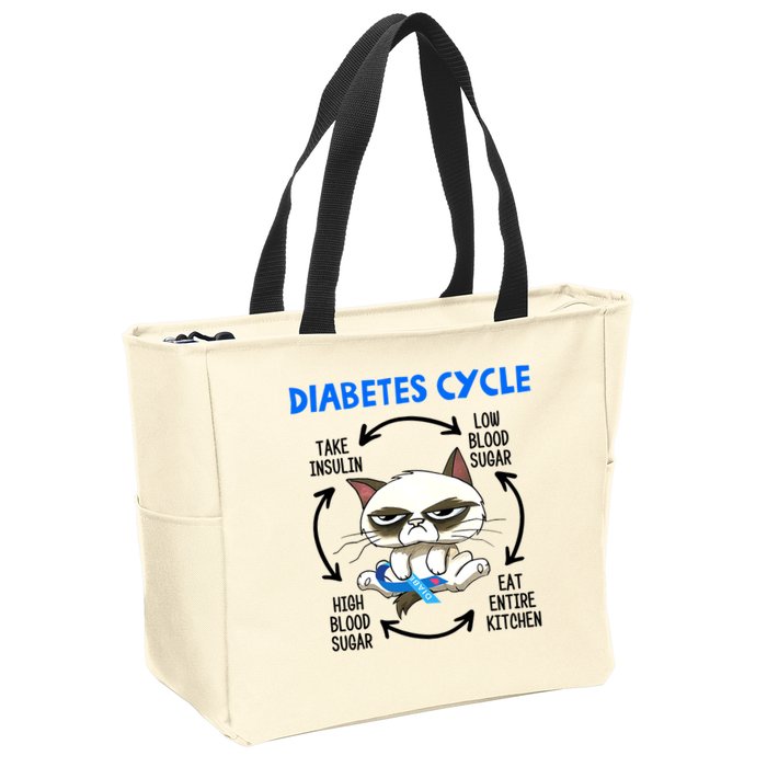Cat Lover Funny Diabetes Cycle Awareness Zip Tote Bag