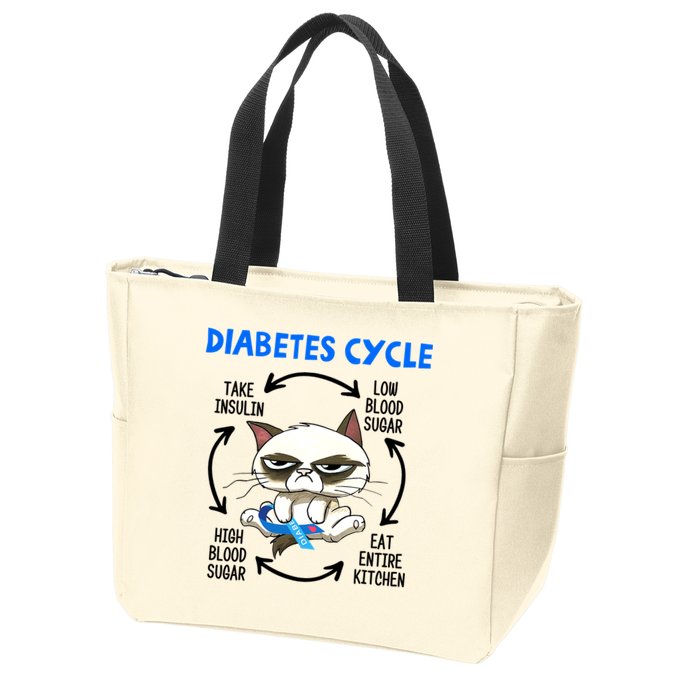 Cat Lover Funny Diabetes Cycle Awareness Zip Tote Bag