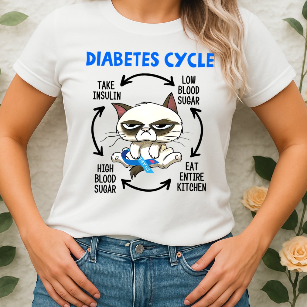 Cat Lover Funny Diabetes Cycle Awareness Womens T-Shirt