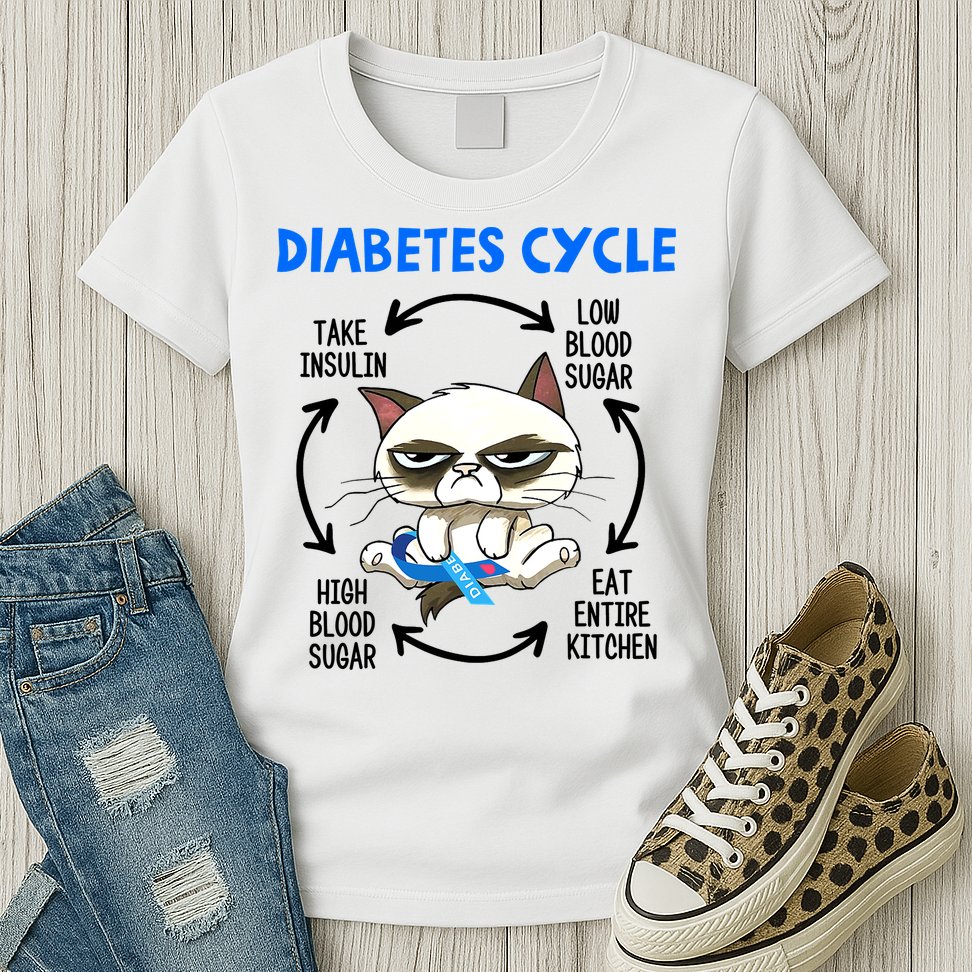 Cat Lover Funny Diabetes Cycle Awareness Womens T-Shirt