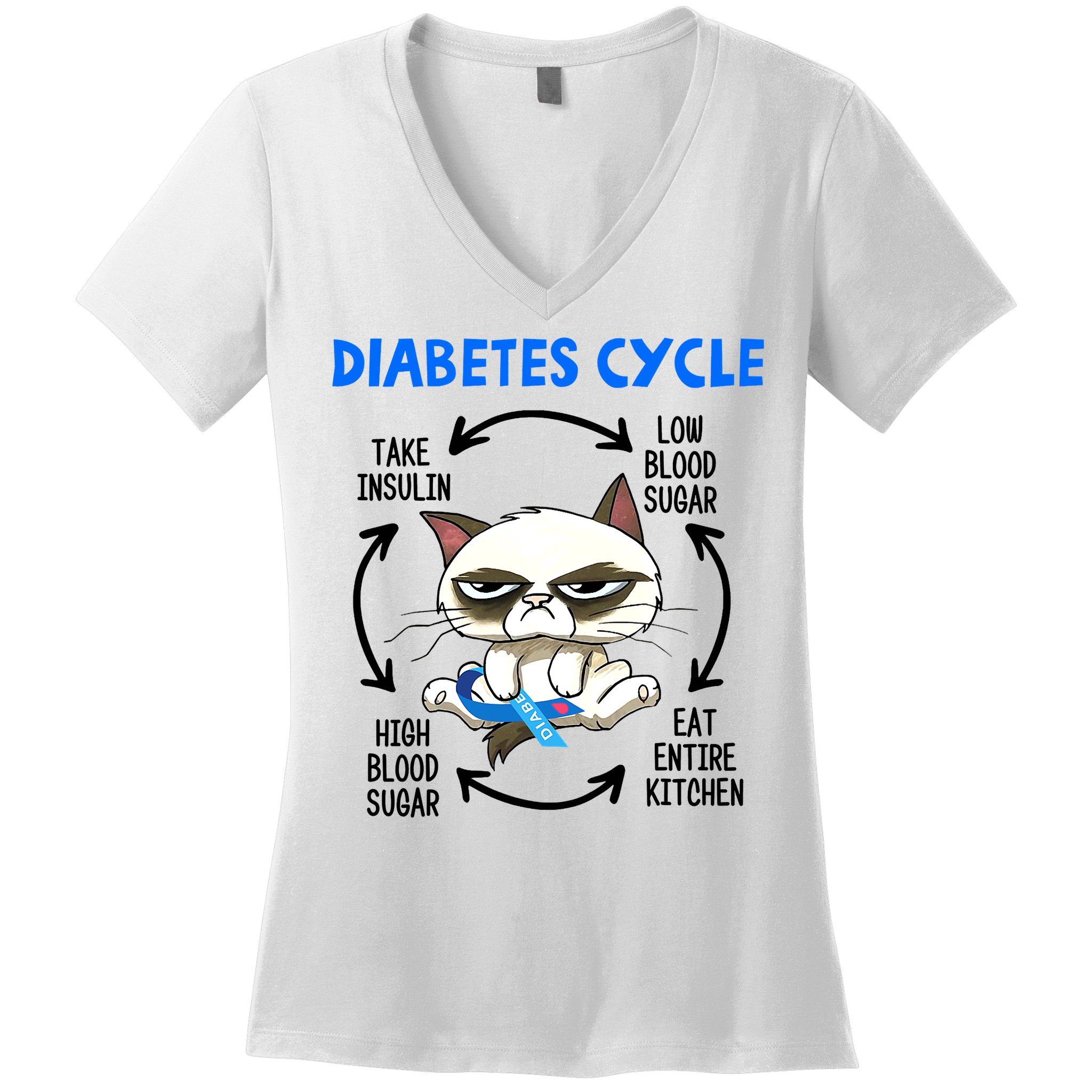 Cat Lover Funny Diabetes Cycle Awareness Women's V-Neck T-Shirt