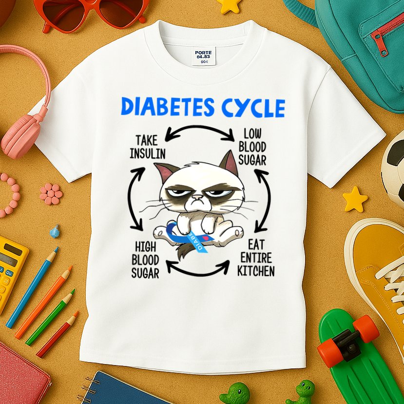 Cat Lover Funny Diabetes Cycle Awareness Kids T-Shirt