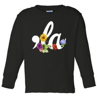 Comma La Floral Kamala Harris President 2024 Coma La Flowers Toddler Long Sleeve Shirt