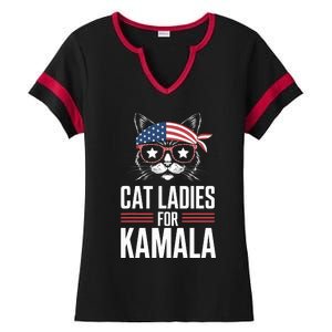 Cat Ladies For Kamala Funny Cat 2024 President Kamalaharris Ladies Halftime Notch Neck Tee