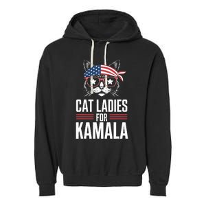 Cat Ladies For Kamala Funny Cat 2024 President Kamalaharris Garment-Dyed Fleece Hoodie