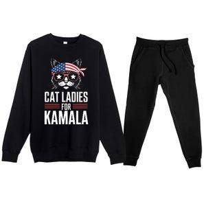 Cat Ladies For Kamala Funny Cat 2024 President Kamalaharris Premium Crewneck Sweatsuit Set