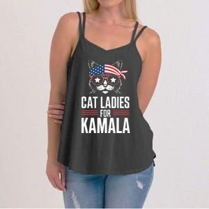 Cat Ladies For Kamala Funny Cat 2024 President Kamalaharris Women's Strappy Tank