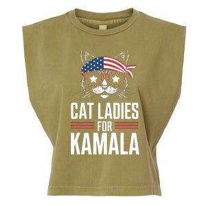 Cat Ladies For Kamala Funny Cat 2024 President Kamalaharris Garment-Dyed Women's Muscle Tee