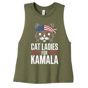 Cat Ladies For Kamala Funny Cat 2024 President Kamalaharris Women's Racerback Cropped Tank