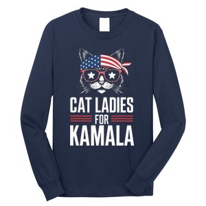 Cat Ladies For Kamala Funny Cat 2024 President Kamalaharris Long Sleeve Shirt