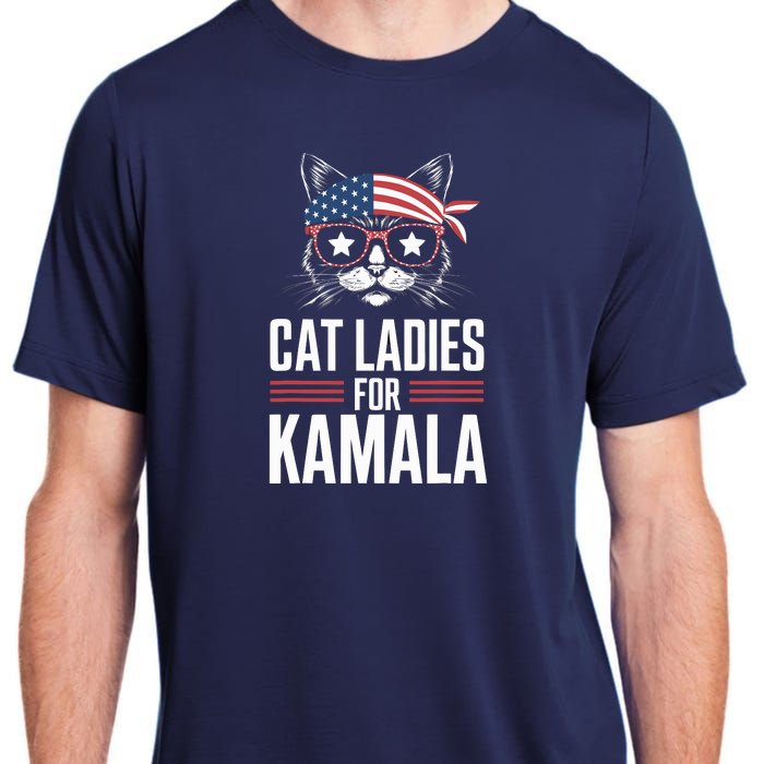 Cat Ladies For Kamala Funny Cat 2024 President Kamalaharris Adult ChromaSoft Performance T-Shirt