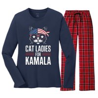 Cat Ladies For Kamala Funny Cat 2024 President Kamalaharris Women's Long Sleeve Flannel Pajama Set 