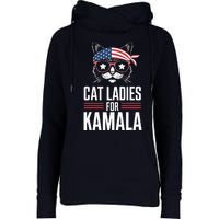 Cat Ladies For Kamala Funny Cat 2024 President Kamalaharris Womens Funnel Neck Pullover Hood