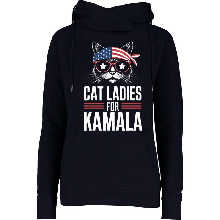 Cat Ladies For Kamala Funny Cat 2024 President Kamalaharris Womens Funnel Neck Pullover Hood