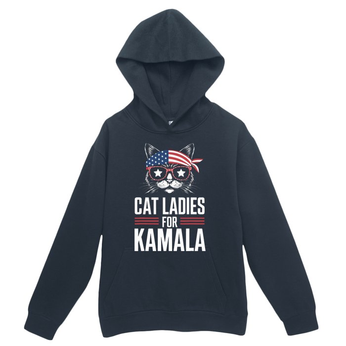 Cat Ladies For Kamala Funny Cat 2024 President Kamalaharris Urban Pullover Hoodie