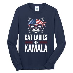 Cat Ladies For Kamala Funny Cat 2024 President Kamalaharris Tall Long Sleeve T-Shirt