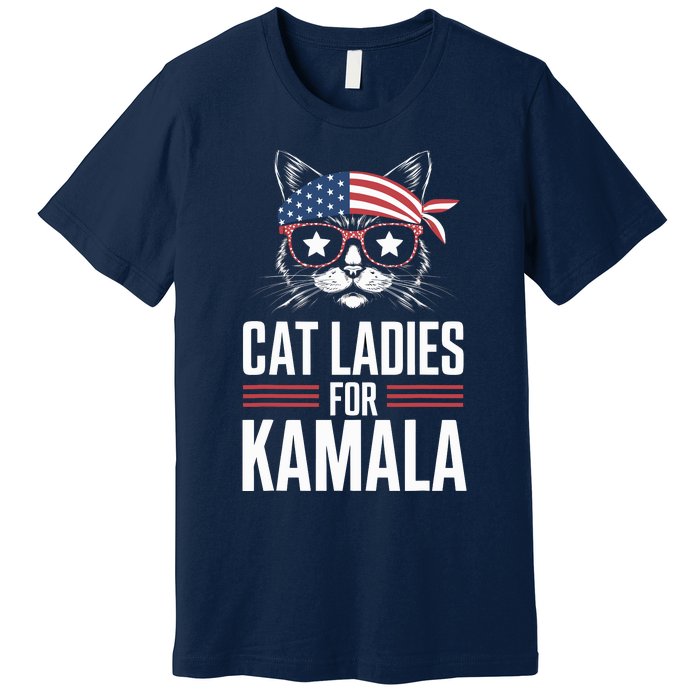 Cat Ladies For Kamala Funny Cat 2024 President Kamalaharris Premium T-Shirt