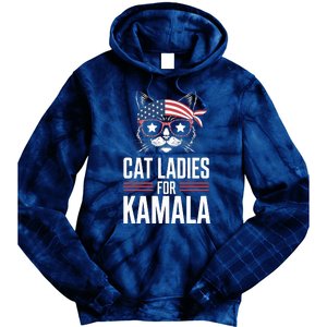 Cat Ladies For Kamala Funny Cat 2024 President Kamalaharris Tie Dye Hoodie