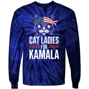 Cat Ladies For Kamala Funny Cat 2024 President Kamalaharris Tie-Dye Long Sleeve Shirt