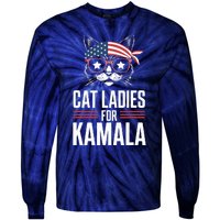 Cat Ladies For Kamala Funny Cat 2024 President Kamalaharris Tie-Dye Long Sleeve Shirt