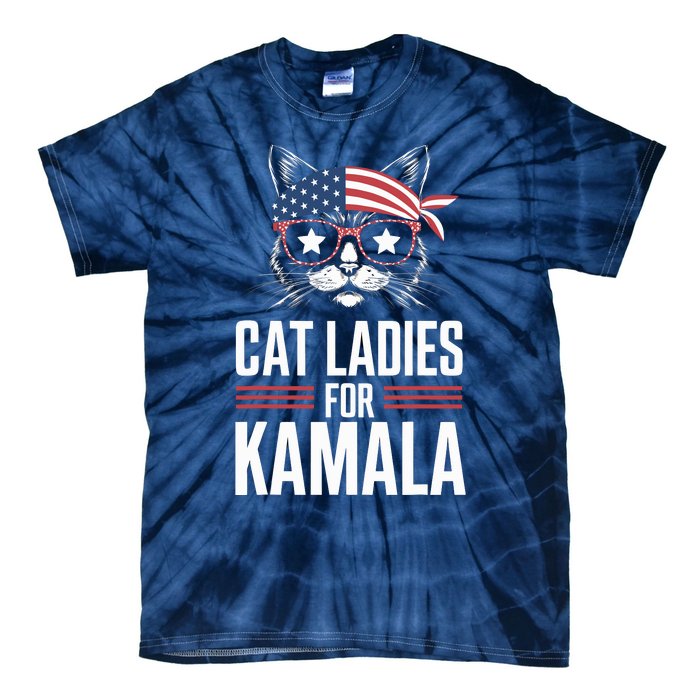 Cat Ladies For Kamala Funny Cat 2024 President Kamalaharris Tie-Dye T-Shirt