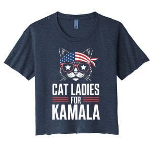 Cat Ladies For Kamala Funny Cat 2024 President Kamalaharris Women's Crop Top Tee