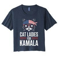 Cat Ladies For Kamala Funny Cat 2024 President Kamalaharris Women's Crop Top Tee