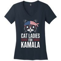 Cat Ladies For Kamala Funny Cat 2024 President Kamalaharris Women's V-Neck T-Shirt