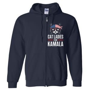 Cat Ladies For Kamala Funny Cat 2024 President Kamalaharris Full Zip Hoodie