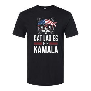 Cat Ladies For Kamala Funny Cat 2024 President Kamalaharris Softstyle CVC T-Shirt