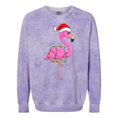 Christmas Lights Flamingo Wearing Xmas Hat Flamingo Lover Colorblast Crewneck Sweatshirt