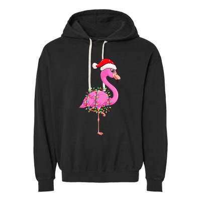 Christmas Lights Flamingo Wearing Xmas Hat Flamingo Lover Garment-Dyed Fleece Hoodie