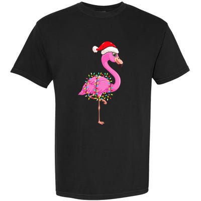 Christmas Lights Flamingo Wearing Xmas Hat Flamingo Lover Garment-Dyed Heavyweight T-Shirt