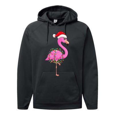 Christmas Lights Flamingo Wearing Xmas Hat Flamingo Lover Performance Fleece Hoodie