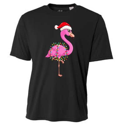 Christmas Lights Flamingo Wearing Xmas Hat Flamingo Lover Cooling Performance Crew T-Shirt