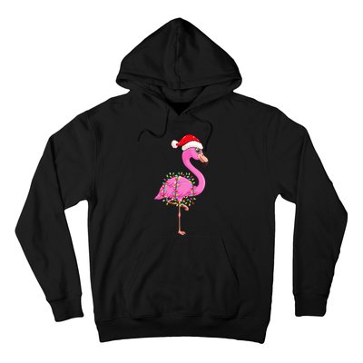 Christmas Lights Flamingo Wearing Xmas Hat Flamingo Lover Hoodie