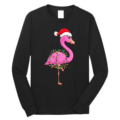 Christmas Lights Flamingo Wearing Xmas Hat Flamingo Lover Long Sleeve Shirt