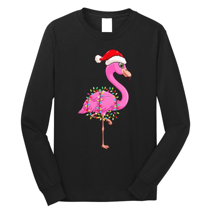 Christmas Lights Flamingo Wearing Xmas Hat Flamingo Lover Long Sleeve Shirt