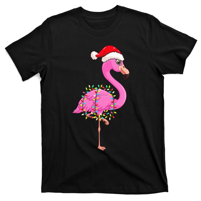 Christmas Lights Flamingo Wearing Xmas Hat Flamingo Lover T-Shirt